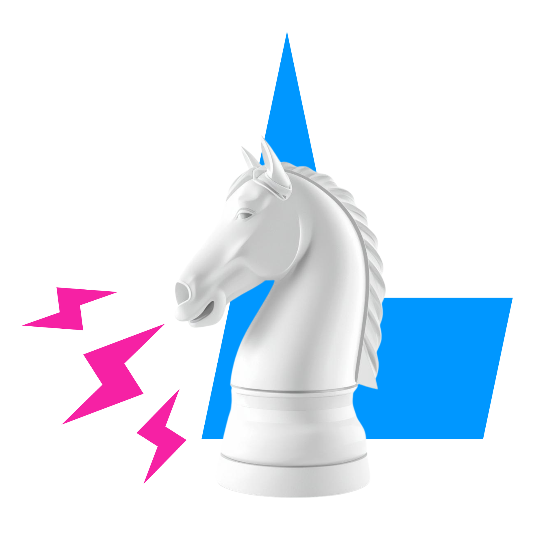 Hand holding a megaphone with pink sound icons over a purple geometric shape
