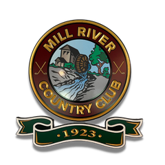 A logo for the mill river country club from 1923