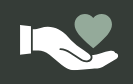 White hand holding a green heart icon