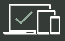 White outline of a laptop, tablet, and phone with a checkmark