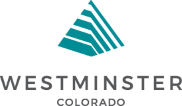 A logo for westminster colorado with a blue triangle on a white background.