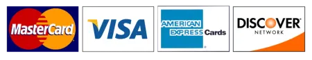 Logos for mastercard visa and discover are shown on a white background