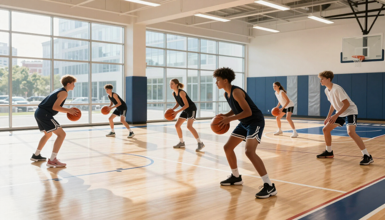 Youth basketball players during a training session in Bellevue, WA