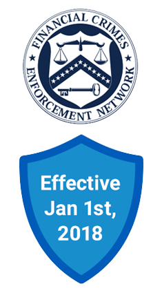 FinCEN logo above a blue shield: Effective Jan 1st, 2018.