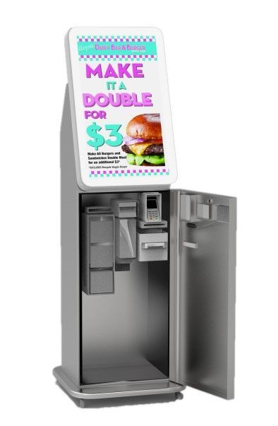 Digital kiosk with a screen displaying a 