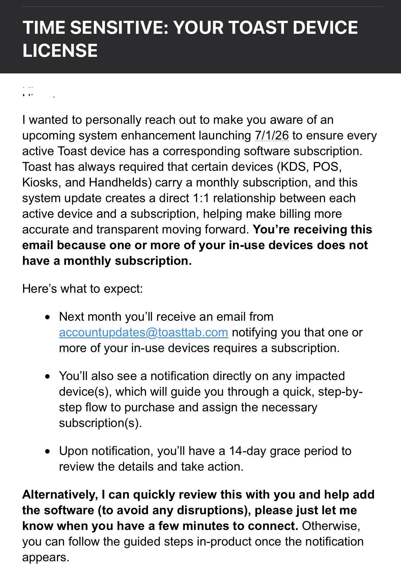 Toast announcement of the device licensing time-sensitive toast device screenshots and expiration warning