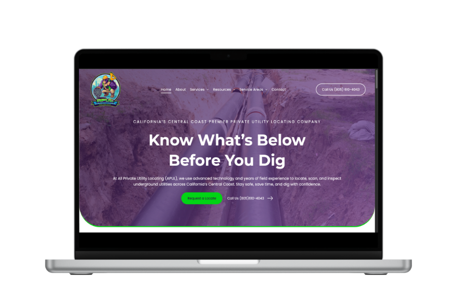 Laptop screen showing website with purple background, 