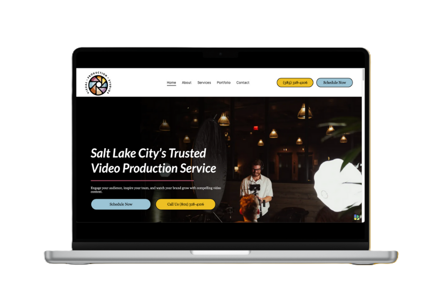 Laptop displaying a website for a Salt Lake City video production service.