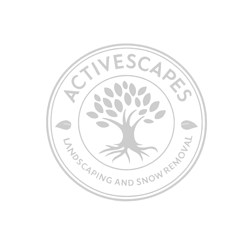 Logo for Activescapes, a landscaping and snow removal company, with a tree icon inside a circular border.