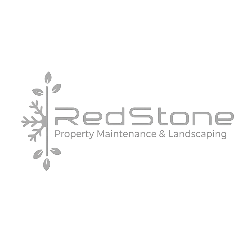 RedStone Property Maintenance & Landscaping logo: Text with a tree-like design, in gray.