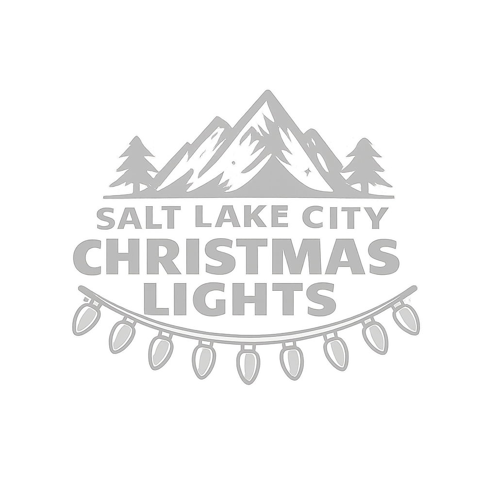 Logo for Salt Lake City Christmas Lights: mountains, trees, string of lights.