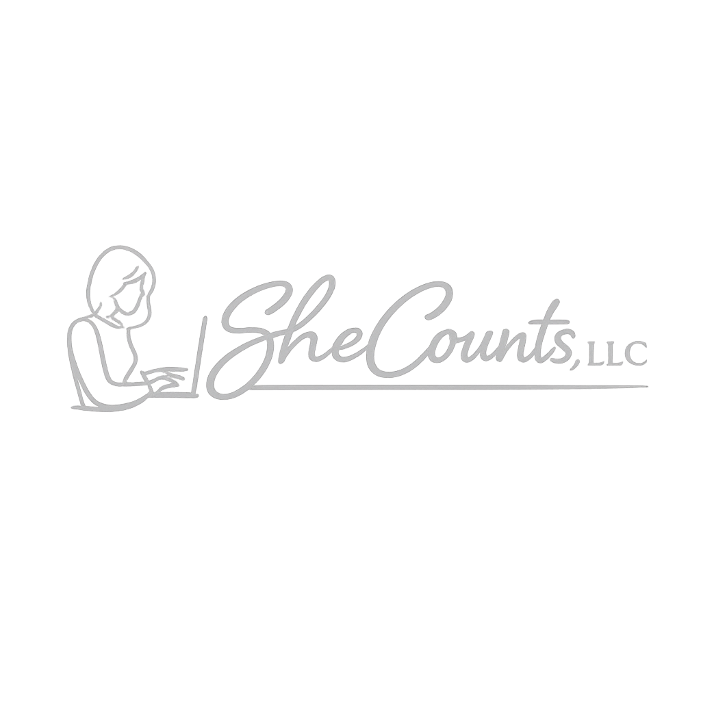 Logo: Woman at desk,