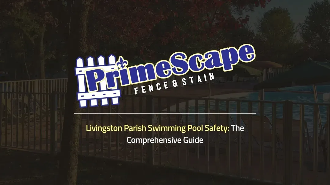 PrimeScape Forever Swim title card with “Livingston Parish Swimming Pool Safety: The Comprehensive Guide” text over a pool at dusk