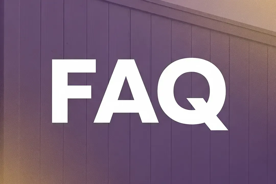White “FAQ” text on a purple gradient background with diagonal lines.