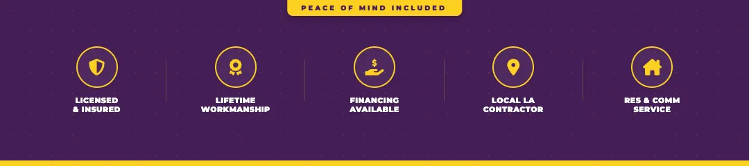 Purple and gold fence service ad with “Invest in a fence built to last,” financing, workmanship, and contact info