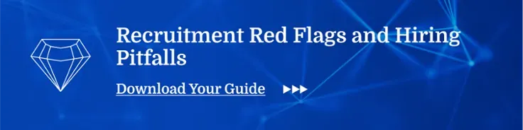 A blue background with a diamond and the words `` recruitment red flags and hiring pitfalls ''.