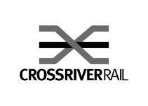 A black and white logo for cross river rail.