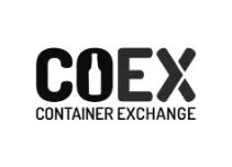 The logo for coex container exchange is black and white.