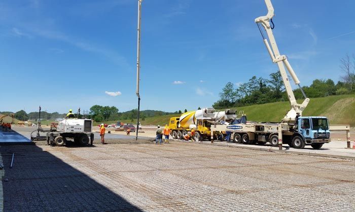 Pouring concrete on a construction site