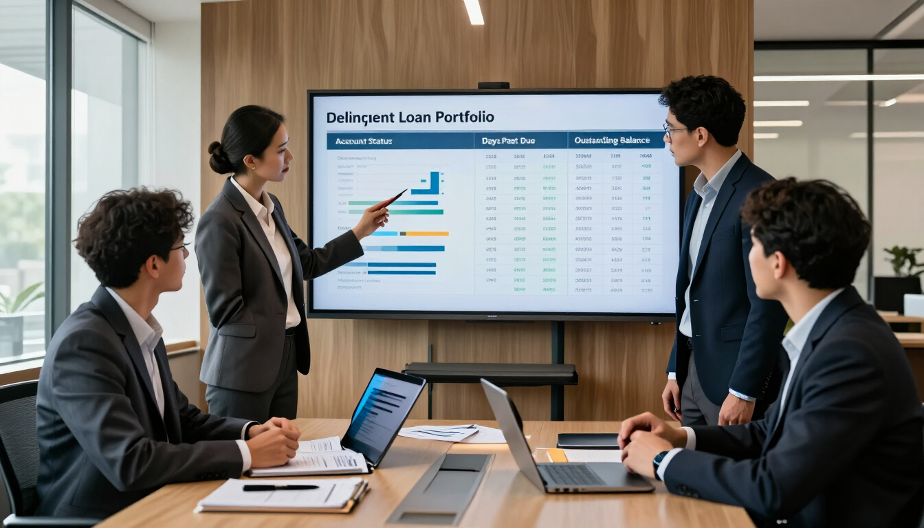 Equipo financiero revisando una estrategia de cobranza de cartera