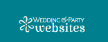 Wedding and Party Websites logo in white script on a teal background