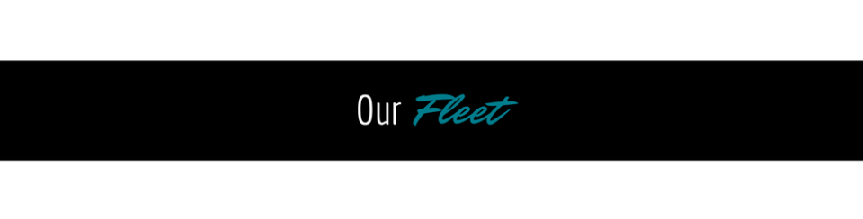 “Our Fleet” text logo on a black banner, with “Fleet” in teal script