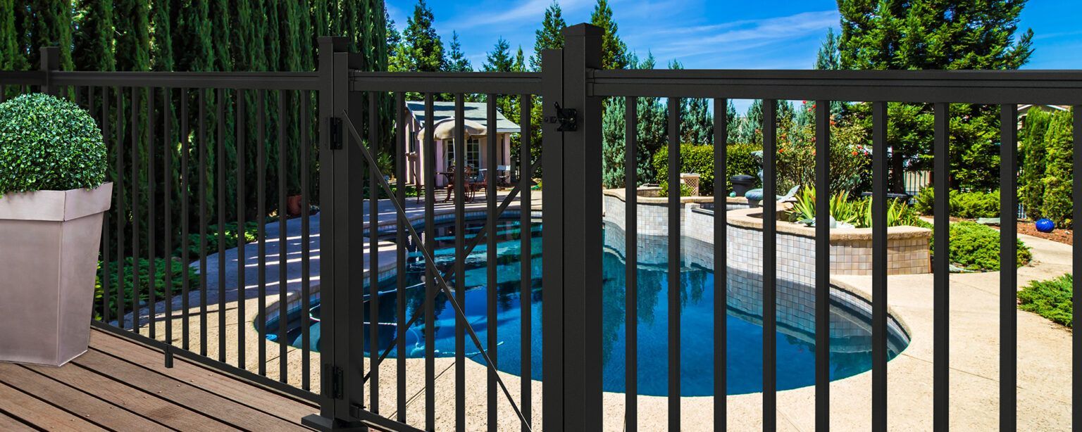 Black prefabricated fencing around pool by best fencing contractor in Springfield, MO, Rogersville, Marshfield MO
