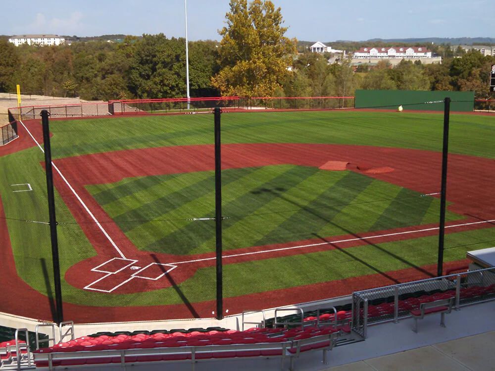 A view of a baseball field from the stands