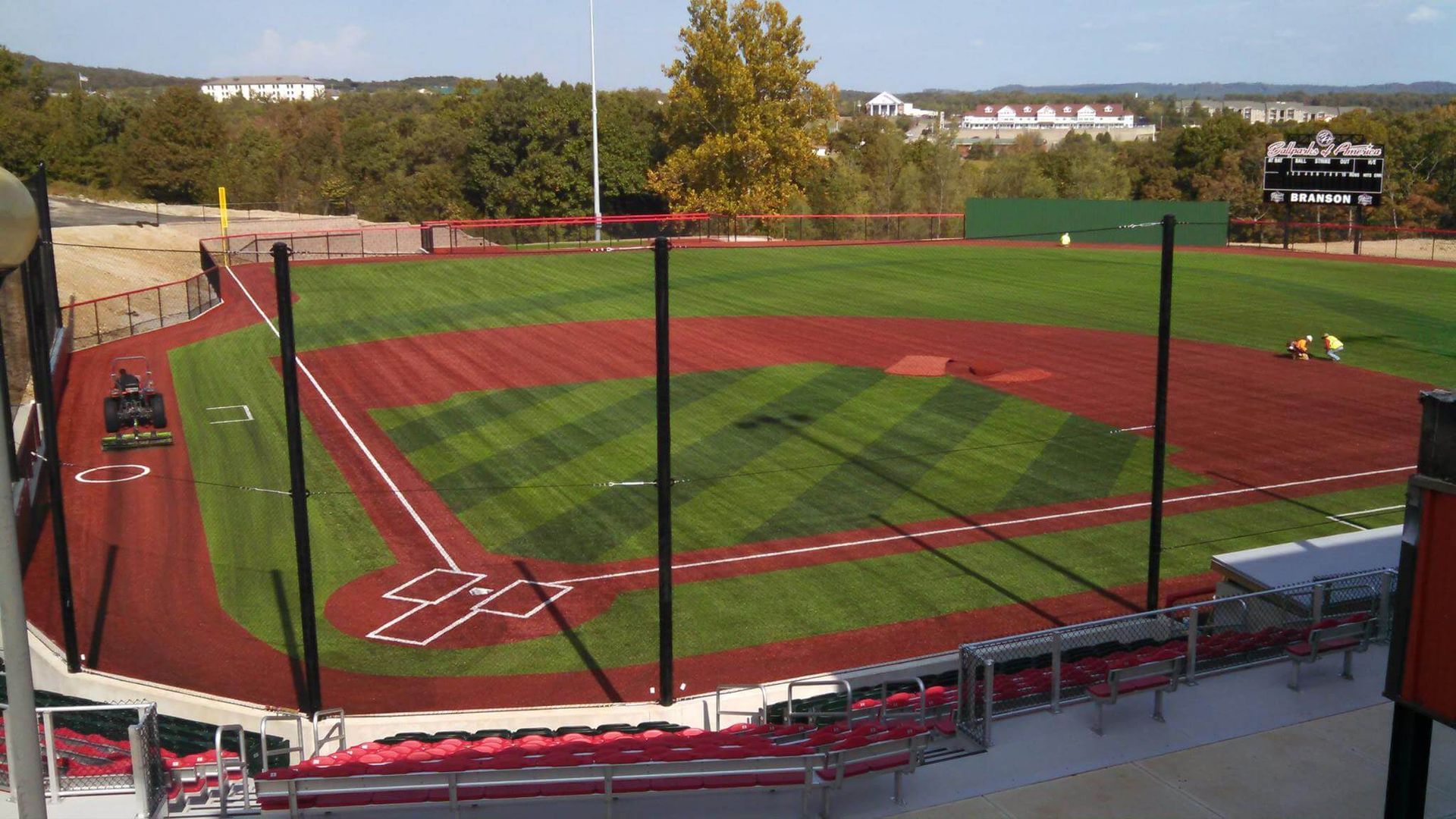 A view of a baseball field from the stands