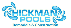 Hickman Pools Remodels & Construction logo in blue with wave graphics