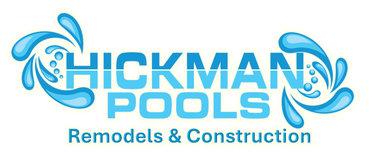 Hickman Pools Remodels & Construction logo in blue with wave graphics
