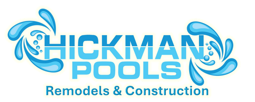 Hickman Pools Remodels & Construction logo in blue with wave graphics