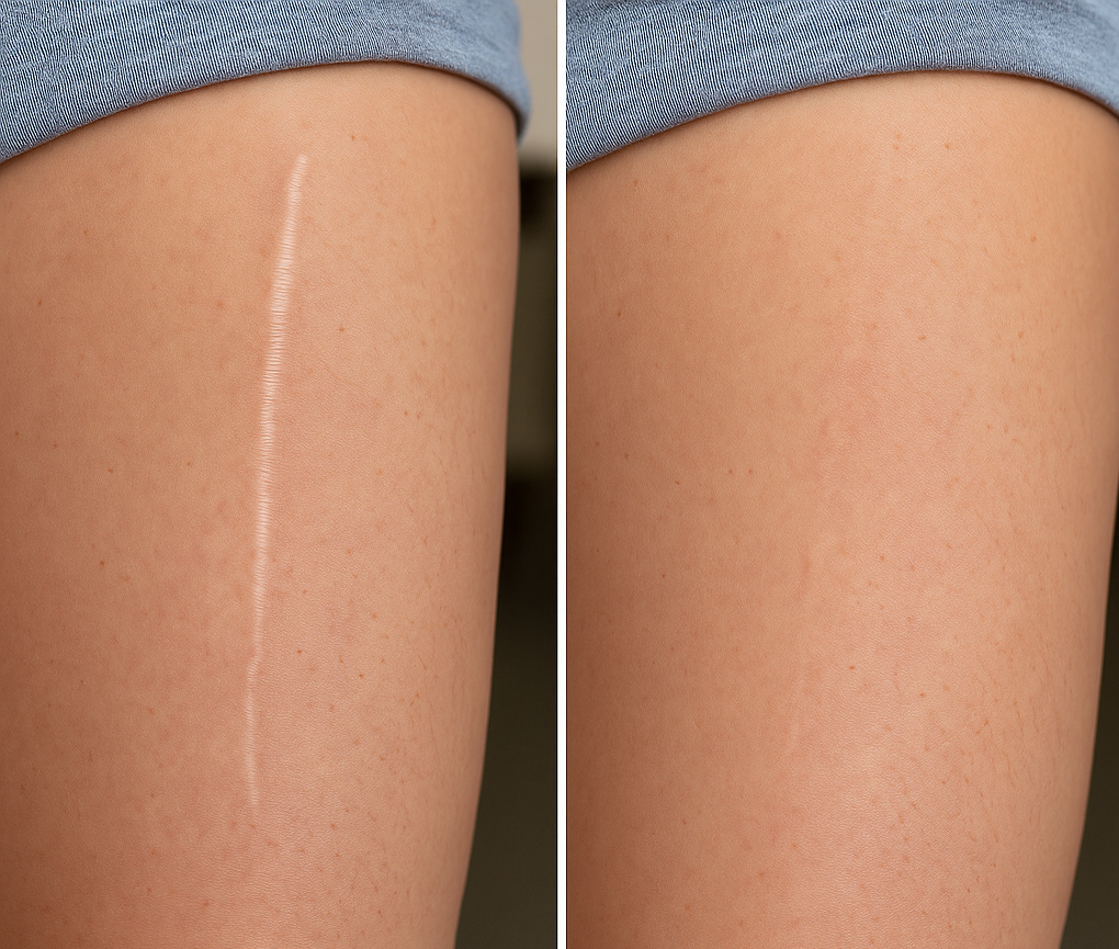 Scar camouflage tattooing before and after at Restoration Ink in Albuquerque, NM.