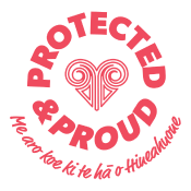 Red heart logo with Māori design, text "PROTECTED & PROUD" and Māori phrase.