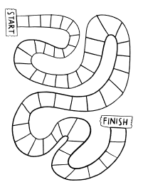 Black-and-white maze path from START to FINISH with winding connected segments symbolising a journey