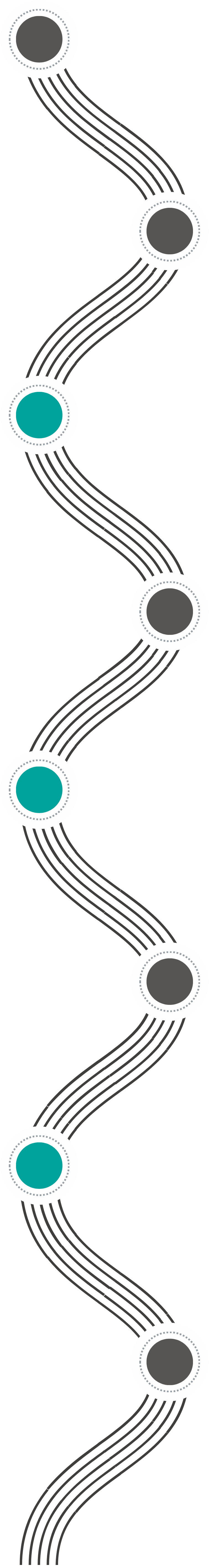 A DNA molecule illustration; a spiral of dark gray dots and teal dots with white text, on a white background.