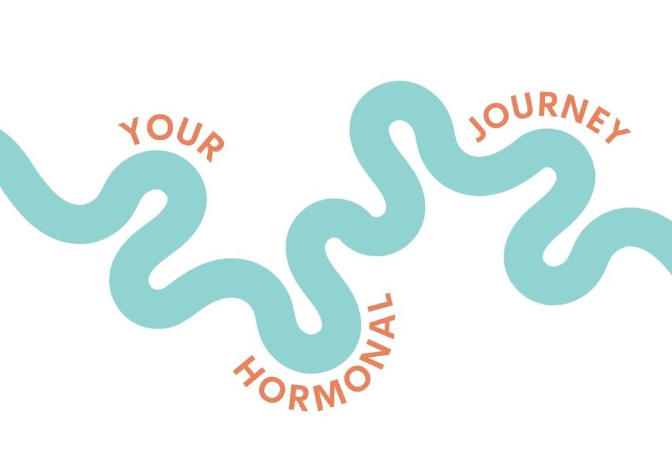 A turquoise, winding line with text