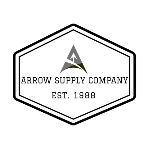 Logo for Arrow Supply Company featuring a stylized arrow icon inside a hexagon with the text 
