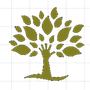 Albero stilizzato verde con ampia chioma e radici a vista su sfondo bianco.