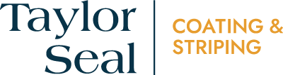 Taylor Seal logo with blue text and orange “Coating & Striping” on white background