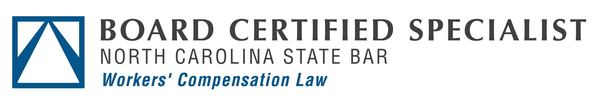 Logo for a North Carolina State Bar Board Certified Specialist in Workers' Compensation Law.