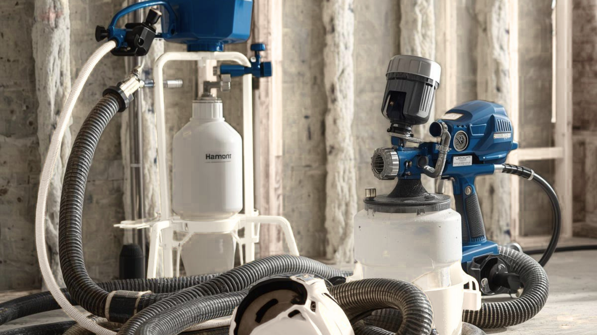Technicians preparing spray foam equipment before insulation installation