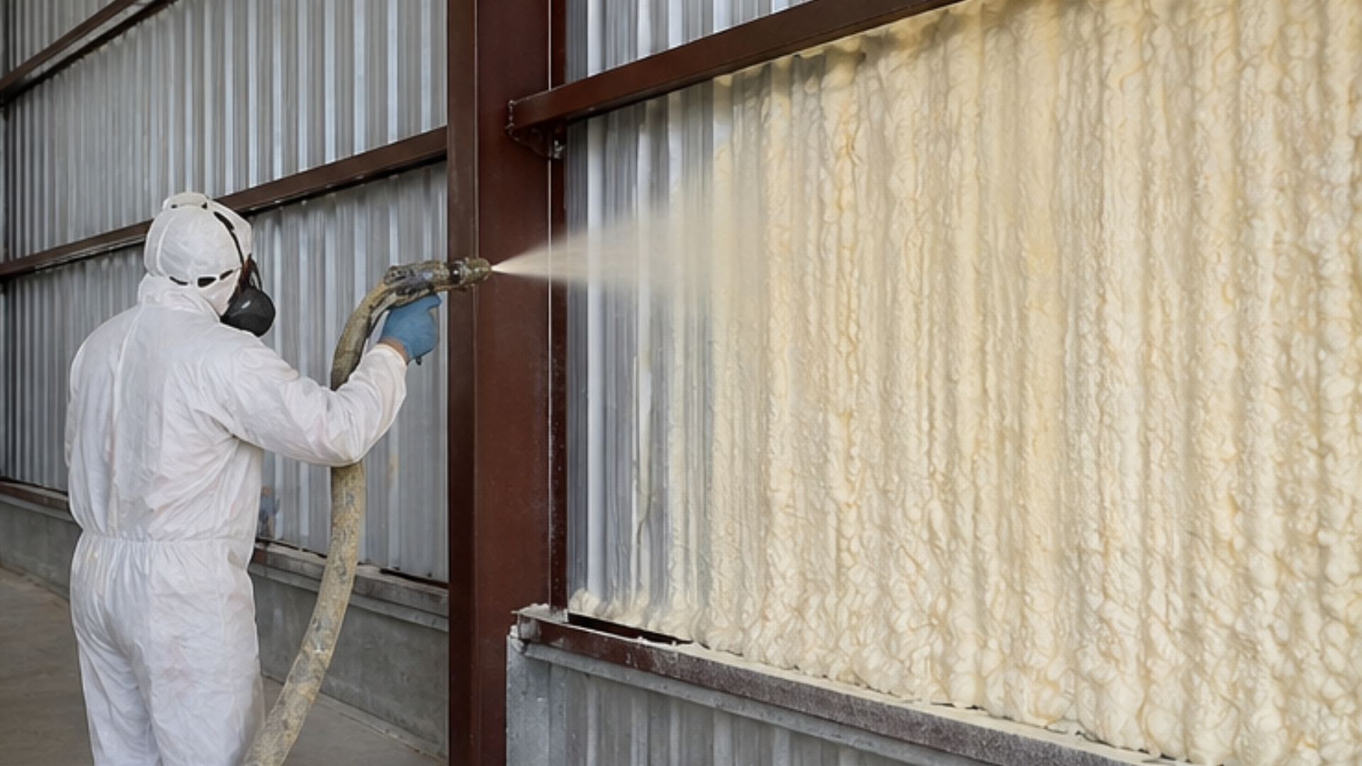 Spray foam applied under metal roof for thermal protection