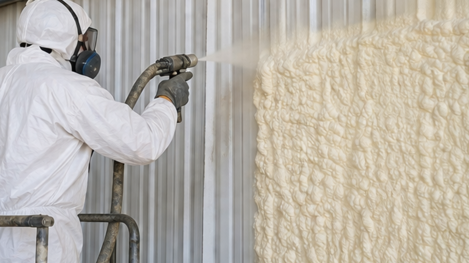 Spray foam insulation sealing crawl space moisture barrier in home