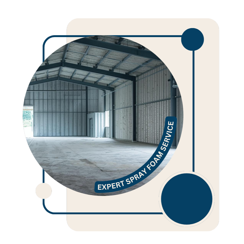 Workers installing insulation in metal warehouse structure