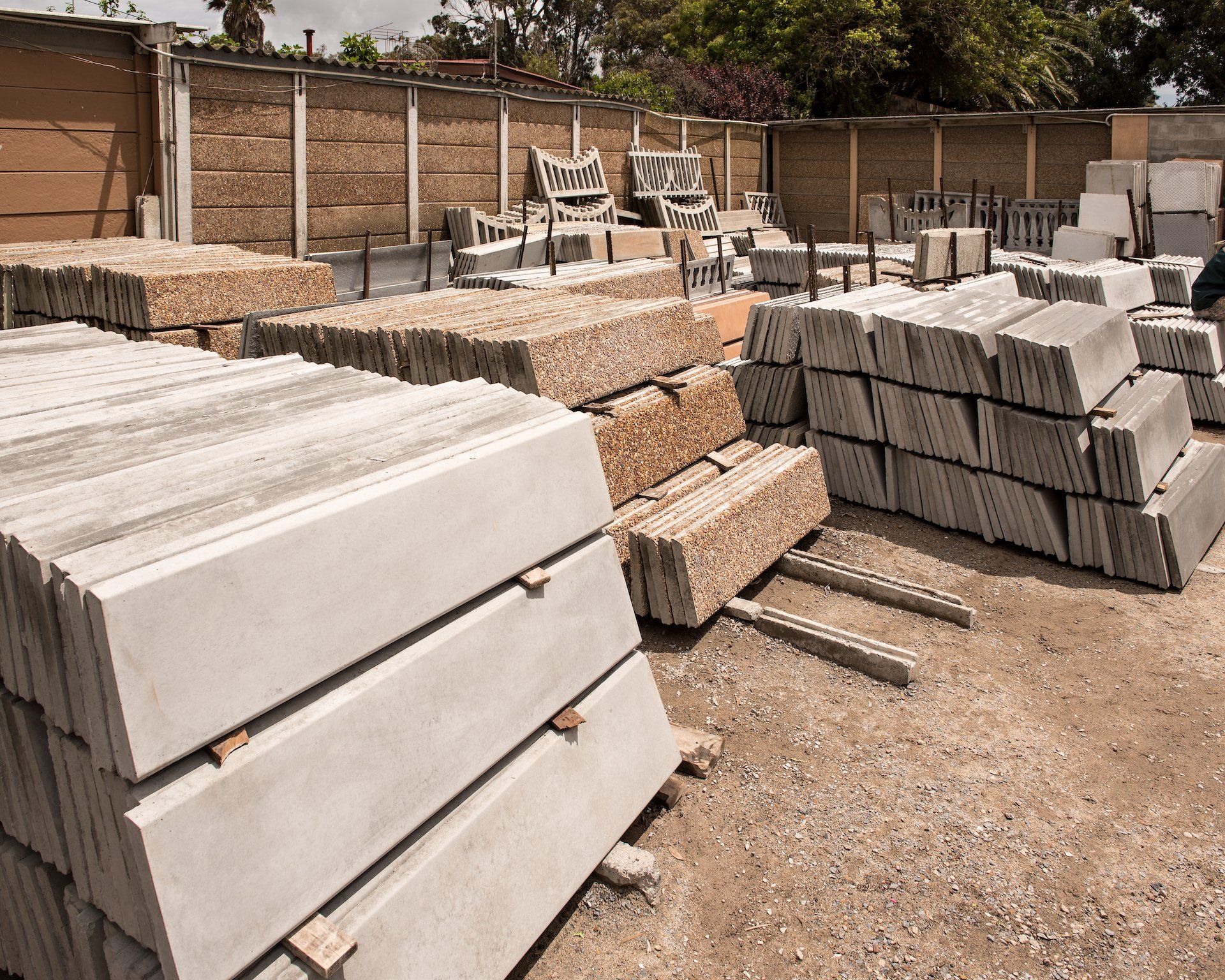 A lot of concrete blocks are stacked on top of each other