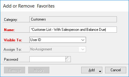 A computer screen shows the add or remove favorites window