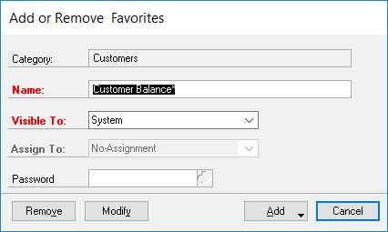 A computer screen shows the add or remove favorites window