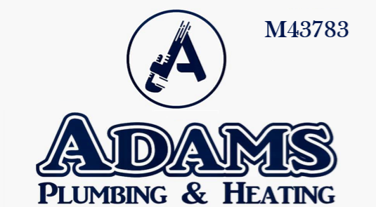 Adams Plumbing & Heating logo in navy blue with a circular A emblem and code M43783