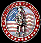 Gun Owners of America logo: soldier figure with rifle, U.S. flag, and red, white, and blue seal.